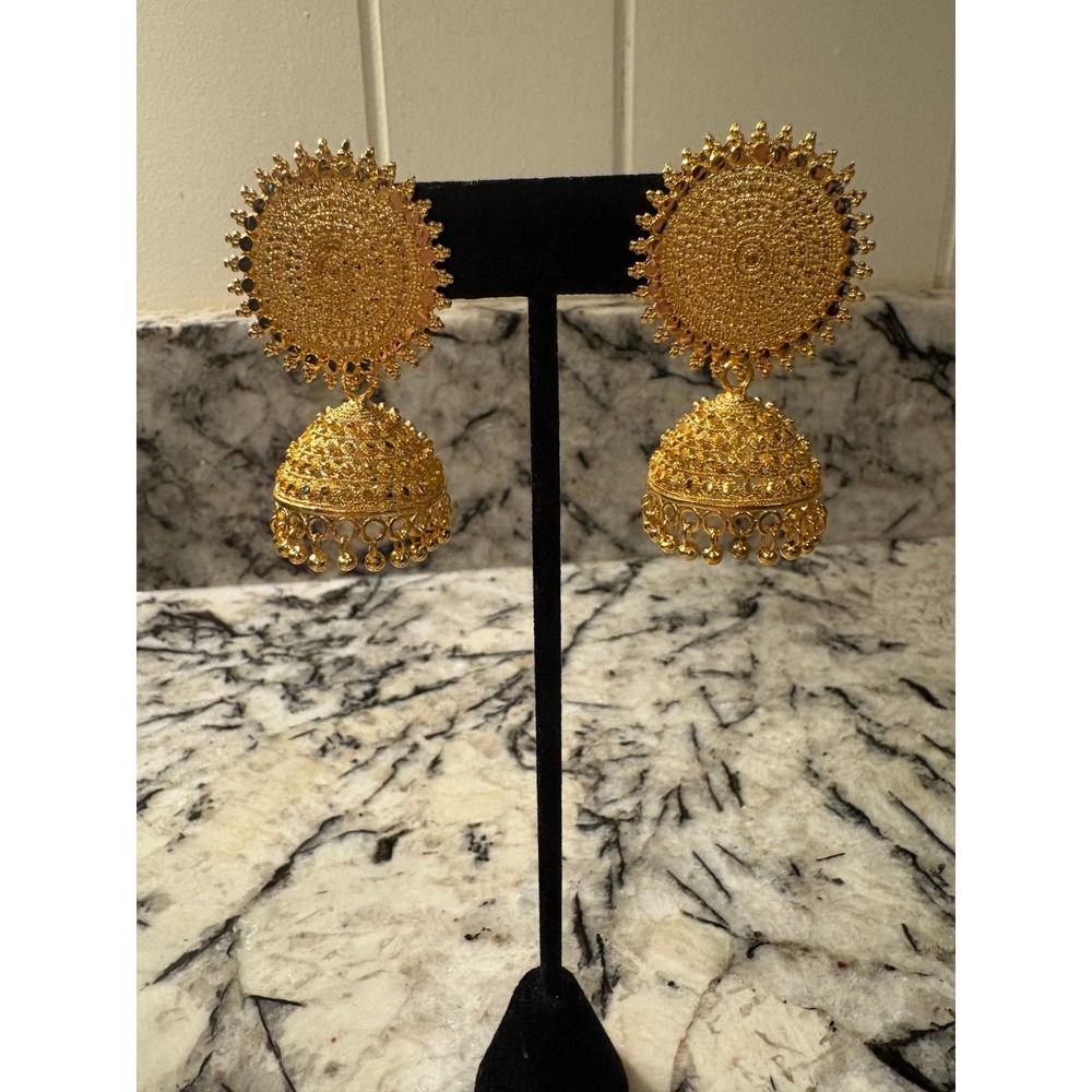 Traditional Indian Jhumka Earrings Gold Filigree Statement Dangles Ethnic Boho